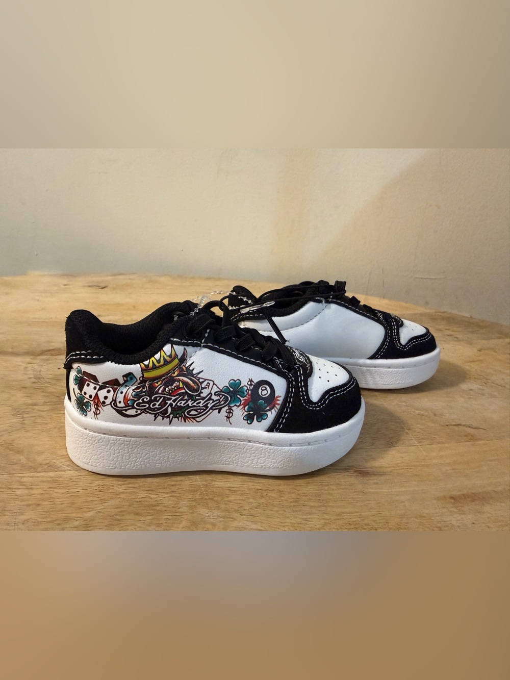 Ed Hardy Black and White Kids Sneakers with Colorful Graphic